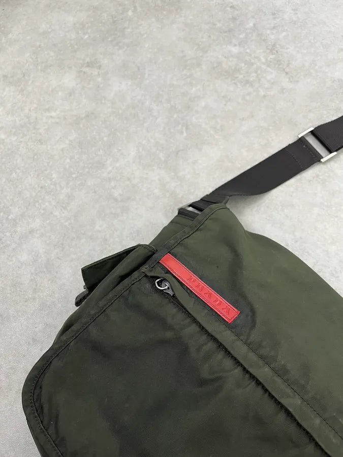 2000s Prada Linea Rossa Military Green Shoulder Bag sCwqyMl 2