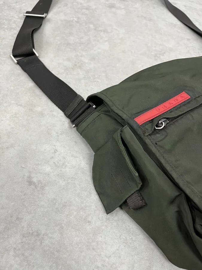 2000s Prada Linea Rossa Military Green Shoulder Bag sCwqyMl 3