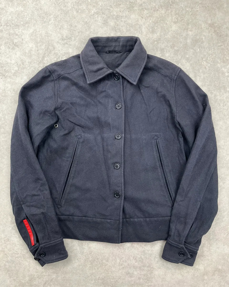 2000s Prada Linea Rossa Navy Wool Buttoned Jacket OBCEFEq 0