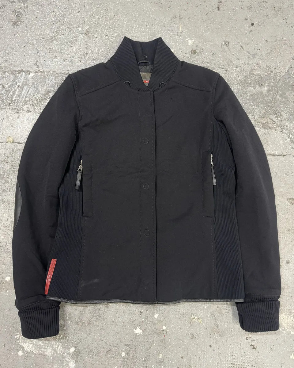 2000s Prada Linea Rossa Nylon Black Jacket with Leather Elbow Patches zeJIMiK 1