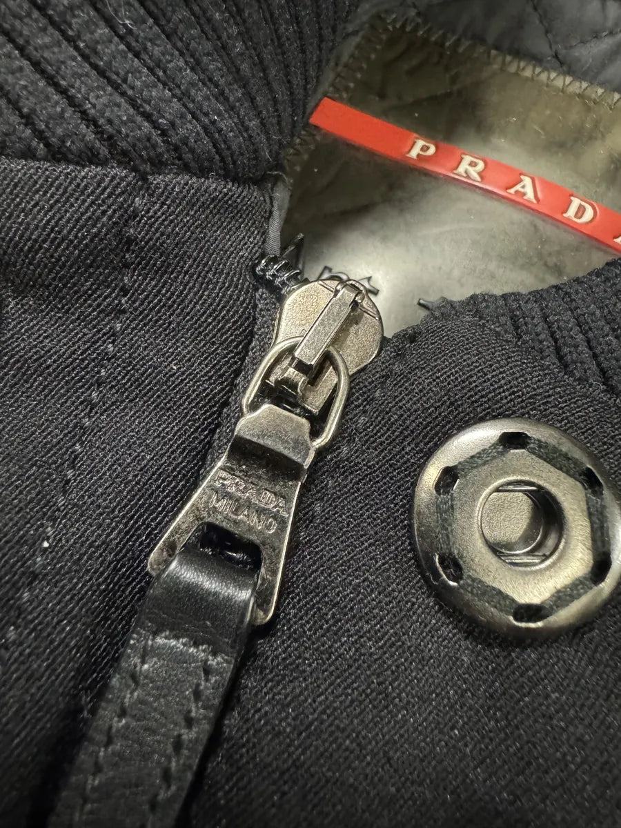 2000s Prada Linea Rossa Nylon Black Jacket with Leather Elbow Patches zeJIMiK 4