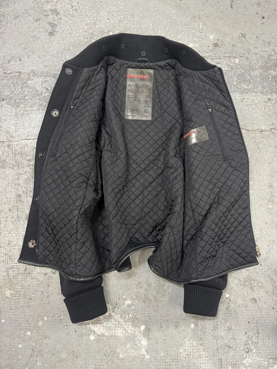 2000s Prada Linea Rossa Nylon Black Jacket with Leather Elbow Patches zeJIMiK 6