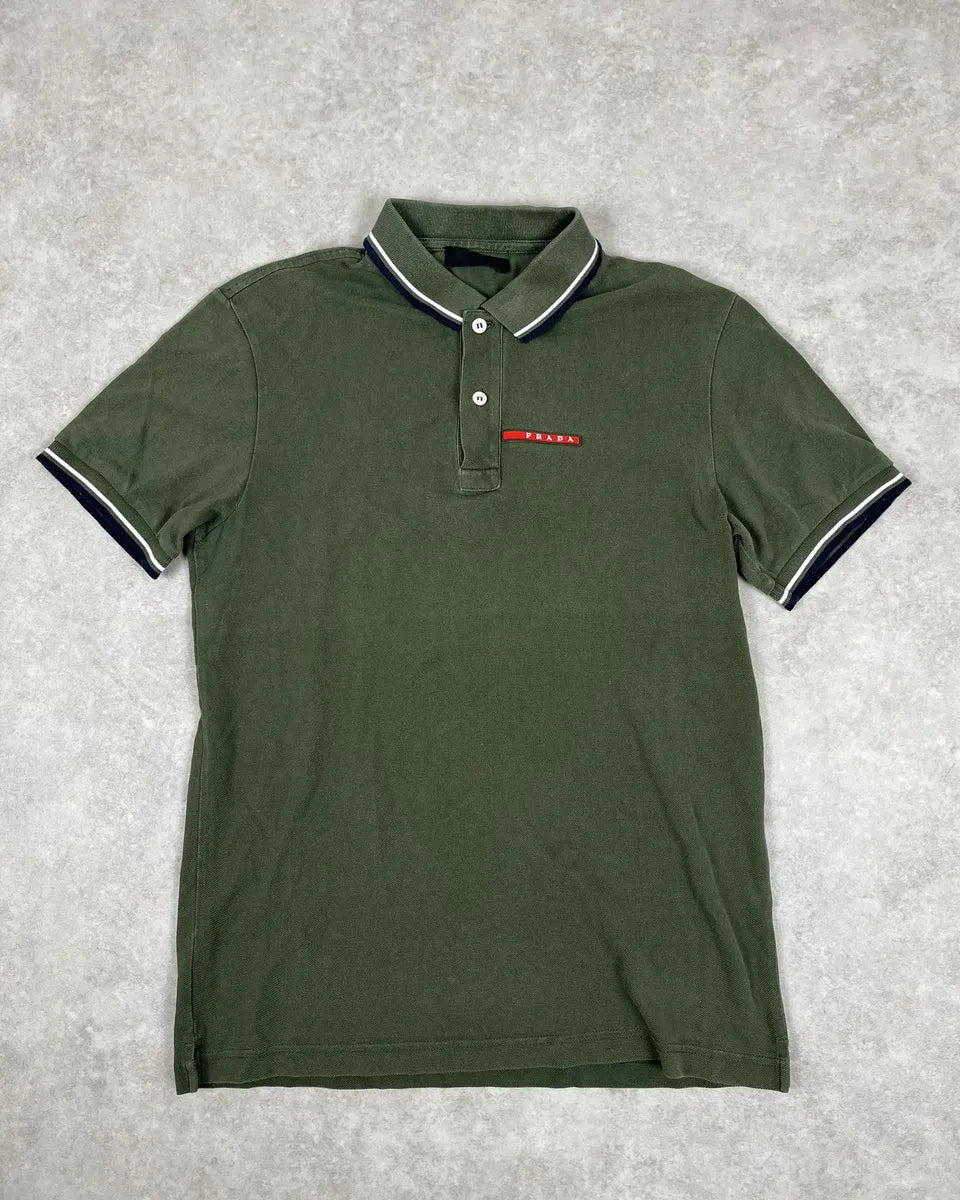 2000s Prada Linea Rossa Olive Green Polo Shirt ChcXlHZ 0
