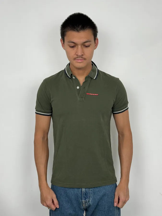 2000s Prada Linea Rossa Olive Green Polo Shirt ChcXlHZ 1