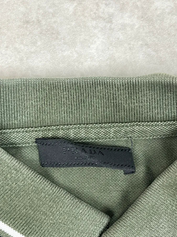 2000s Prada Linea Rossa Olive Green Polo Shirt ChcXlHZ 6