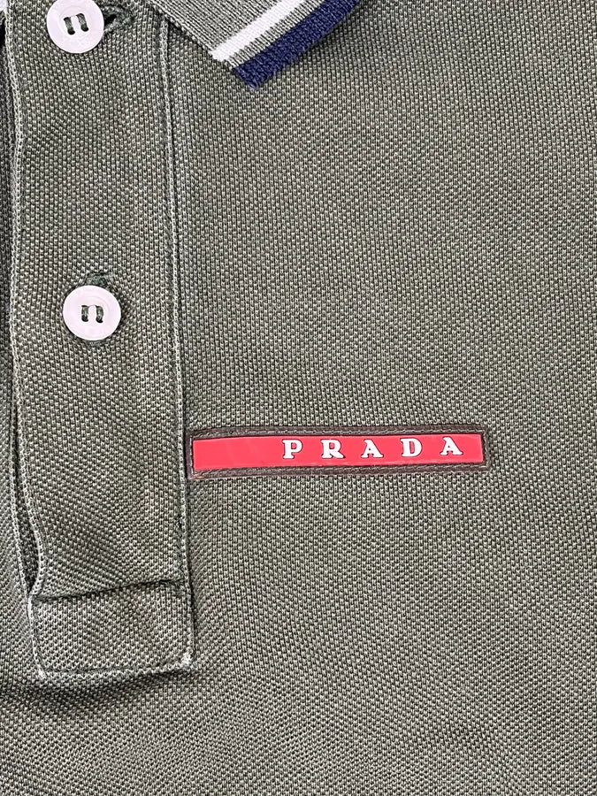 2000s Prada Linea Rossa Olive Green Polo Shirt ChcXlHZ 7