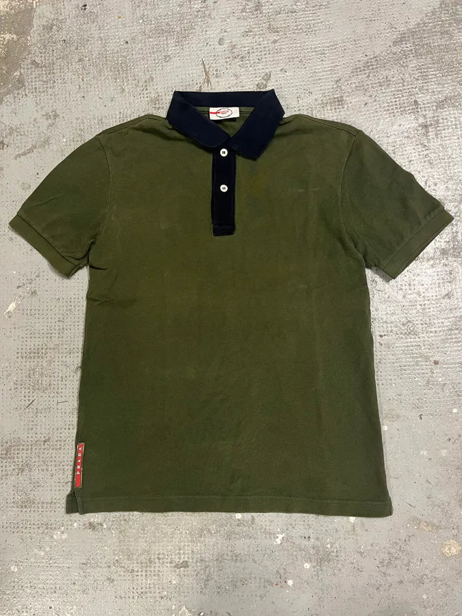 2000s Prada Linea Rossa Olive Polo Shirt YzKSBjx 0