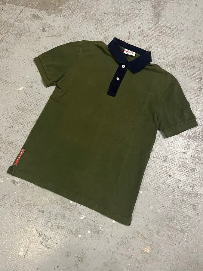 2000s Prada Linea Rossa Olive Polo Shirt YzKSBjx 3