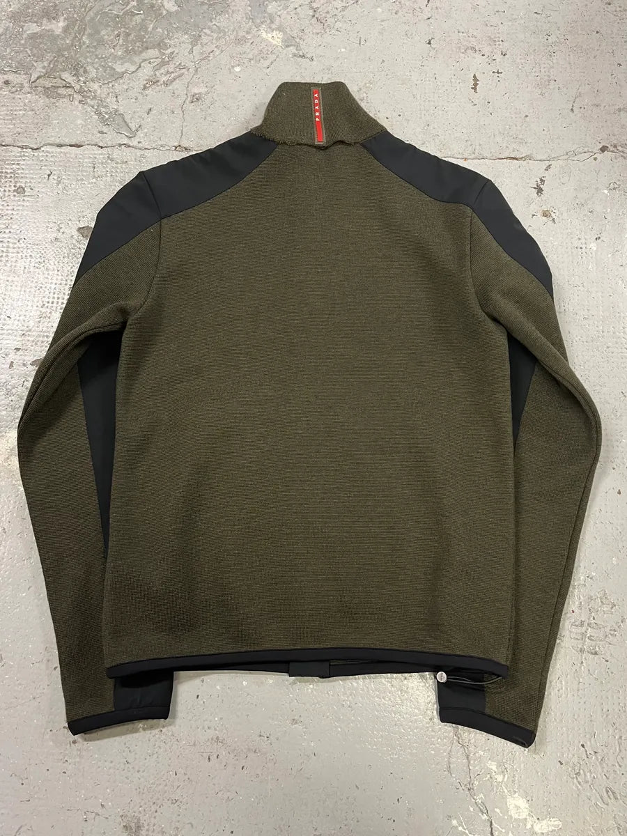 2000s Prada Linea Rossa Olive Zip-up Sweater (M) oYURHrZ 7