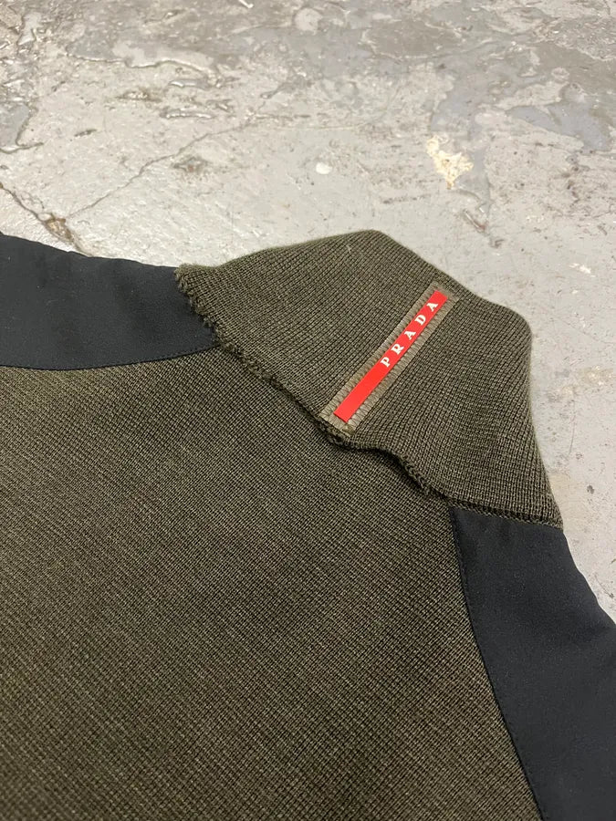 2000s Prada Linea Rossa Olive Zip-up Sweater (M) oYURHrZ 8
