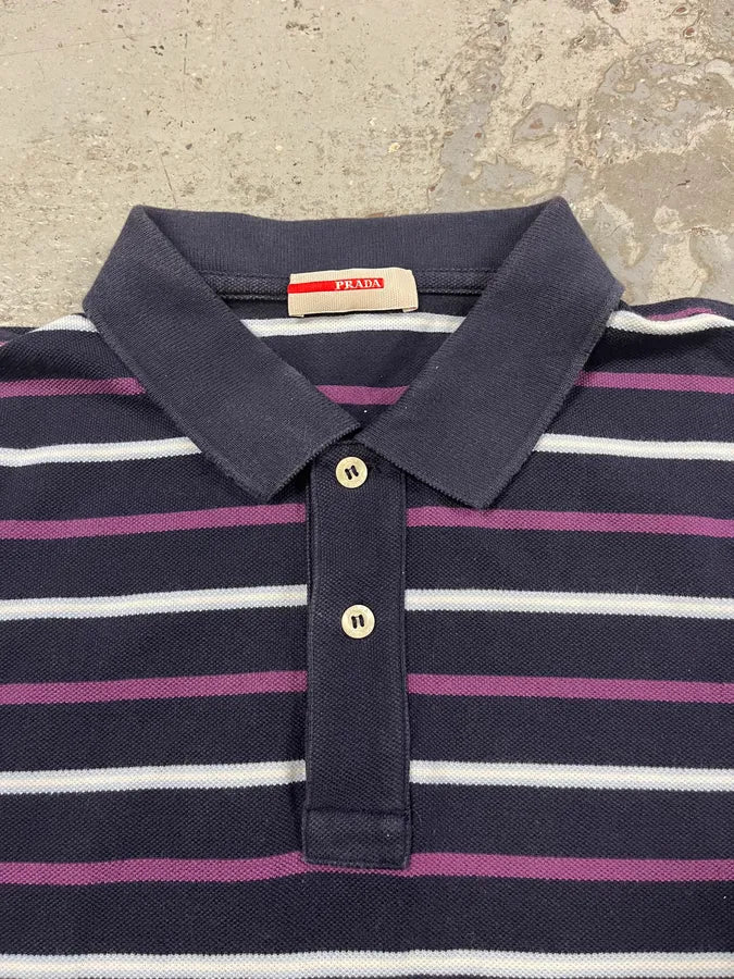 2000s Prada Linea Rossa Navy & Purple Striped Polo Shirt jBsnzbk 7