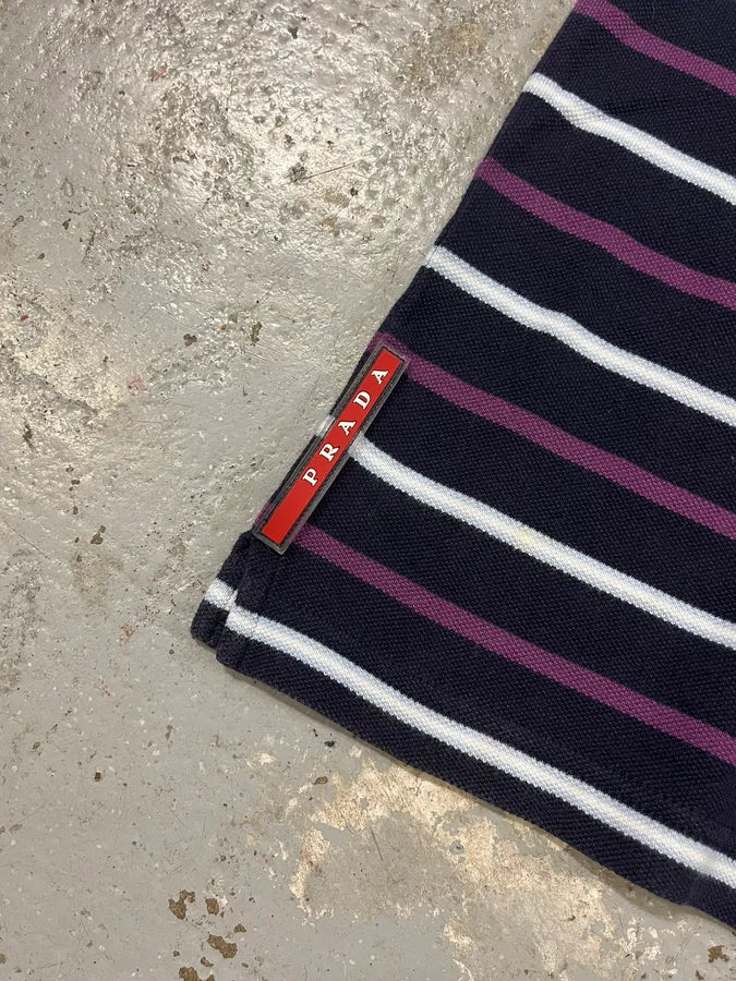 2000s Prada Linea Rossa Navy & Purple Striped Polo Shirt jBsnzbk 6