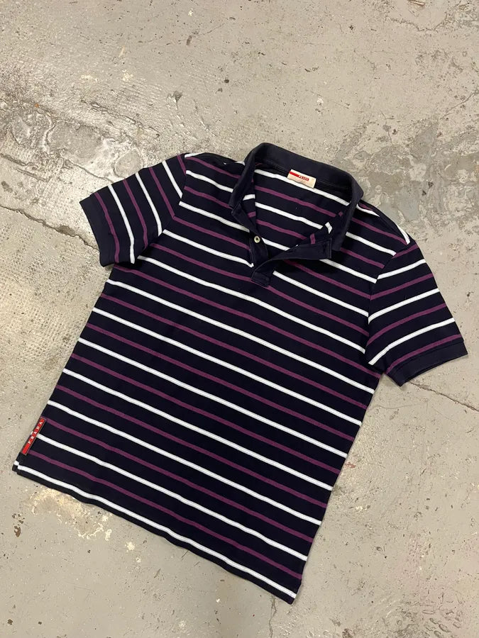 2000s Prada Linea Rossa Navy & Purple Striped Polo Shirt jBsnzbk 4