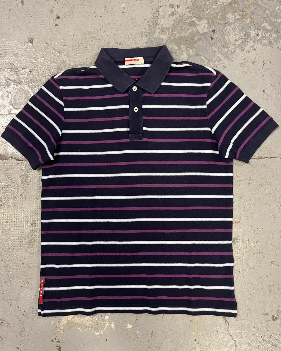 2000s Prada Linea Rossa Navy & Purple Striped Polo Shirt jBsnzbk 0
