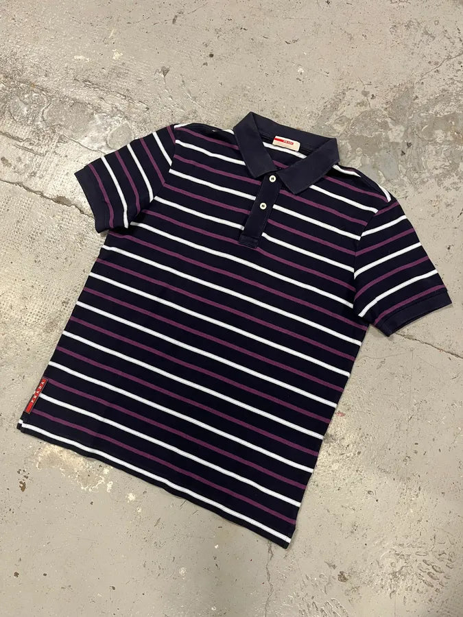 2000s Prada Linea Rossa Navy & Purple Striped Polo Shirt jBsnzbk 3