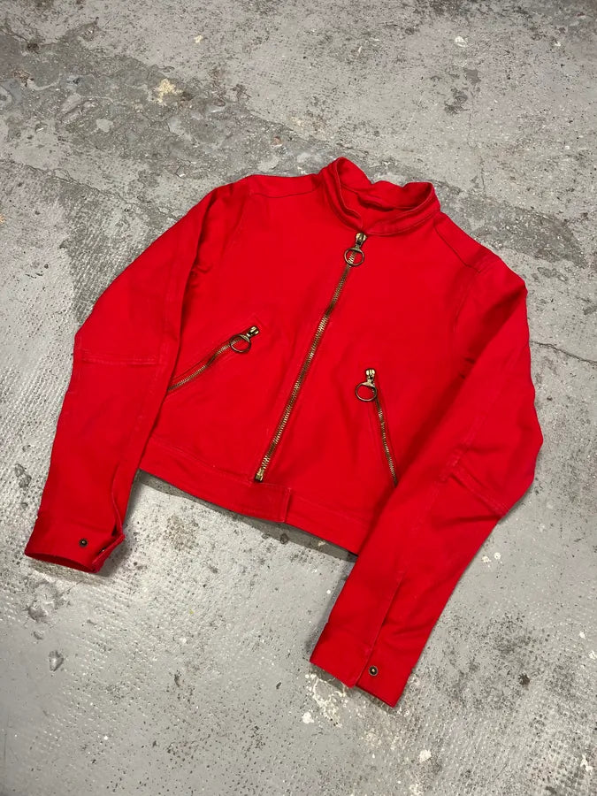 2000s Prada Linea Rossa Red Biker Zip-up Jacket UnawxYQ 1