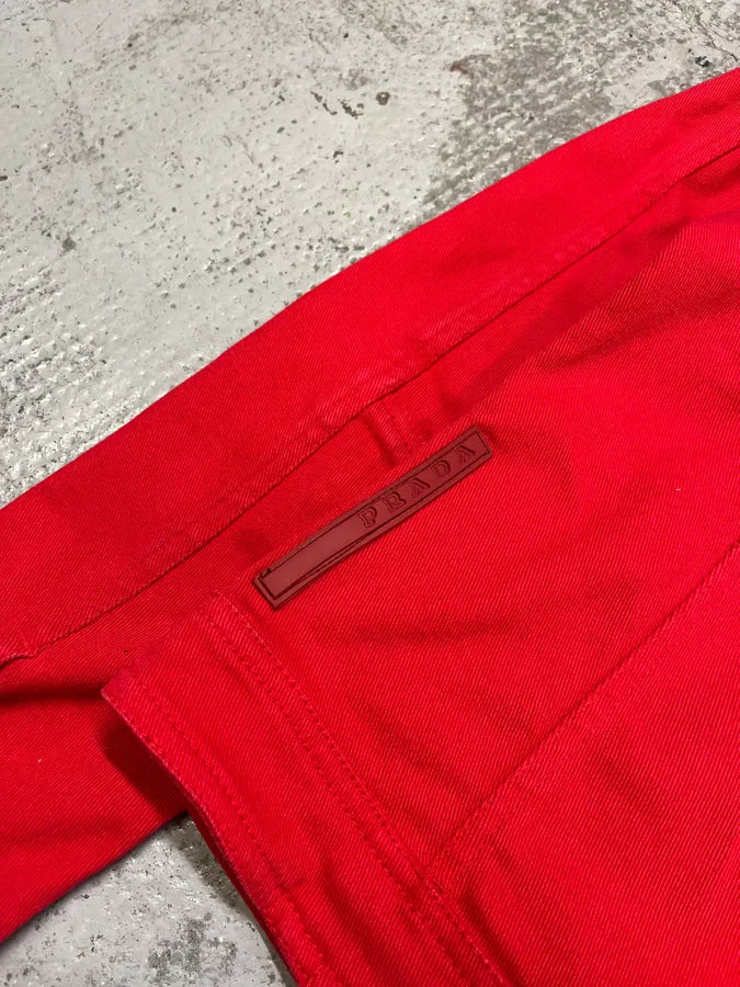 2000s Prada Linea Rossa Red Biker Zip-up Jacket UnawxYQ 5