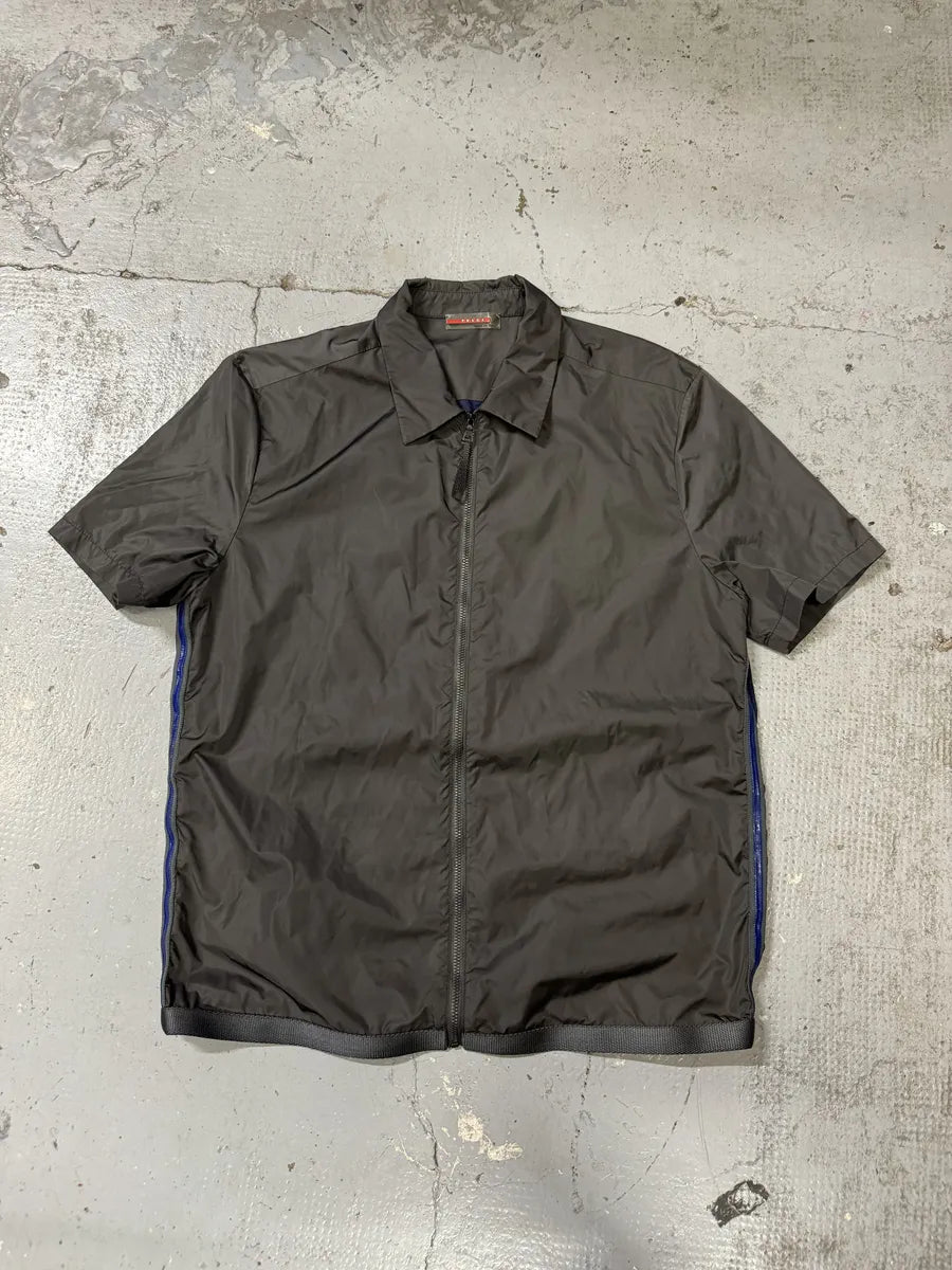 2000s Prada Linea Rossa Sport Grey Short Sleeves Zip-up Nylon Shirt qZsDPqX 0