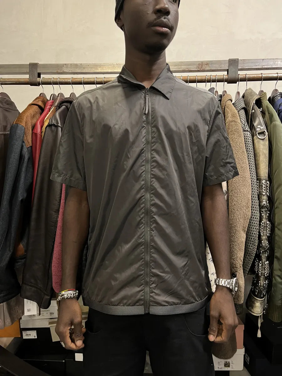 2000s Prada Linea Rossa Sport Grey Short Sleeves Zip-up Nylon Shirt qZsDPqX 10