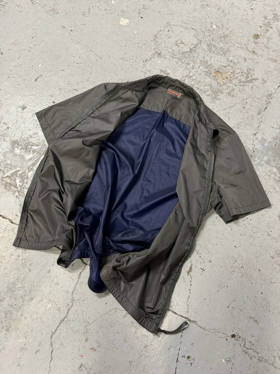 2000s Prada Linea Rossa Sport Grey Short Sleeves Zip-up Nylon Shirt qZsDPqX 3