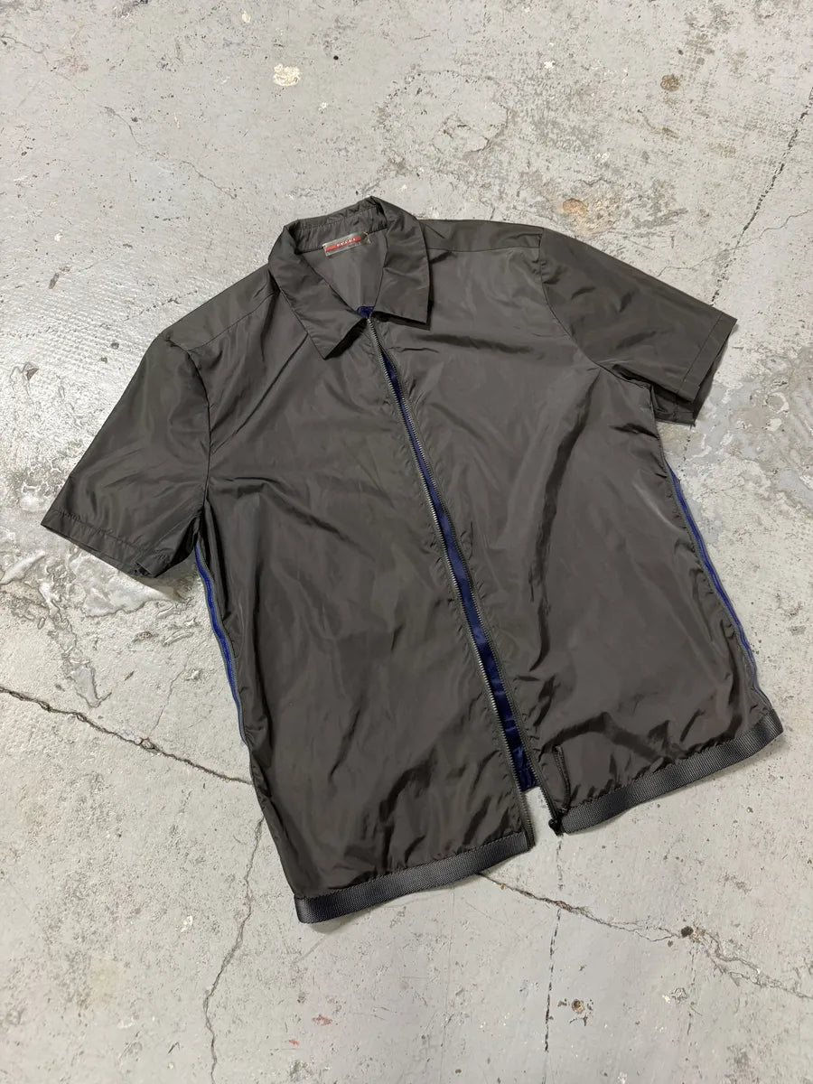 2000s Prada Linea Rossa Sport Grey Short Sleeves Zip-up Nylon Shirt qZsDPqX 4