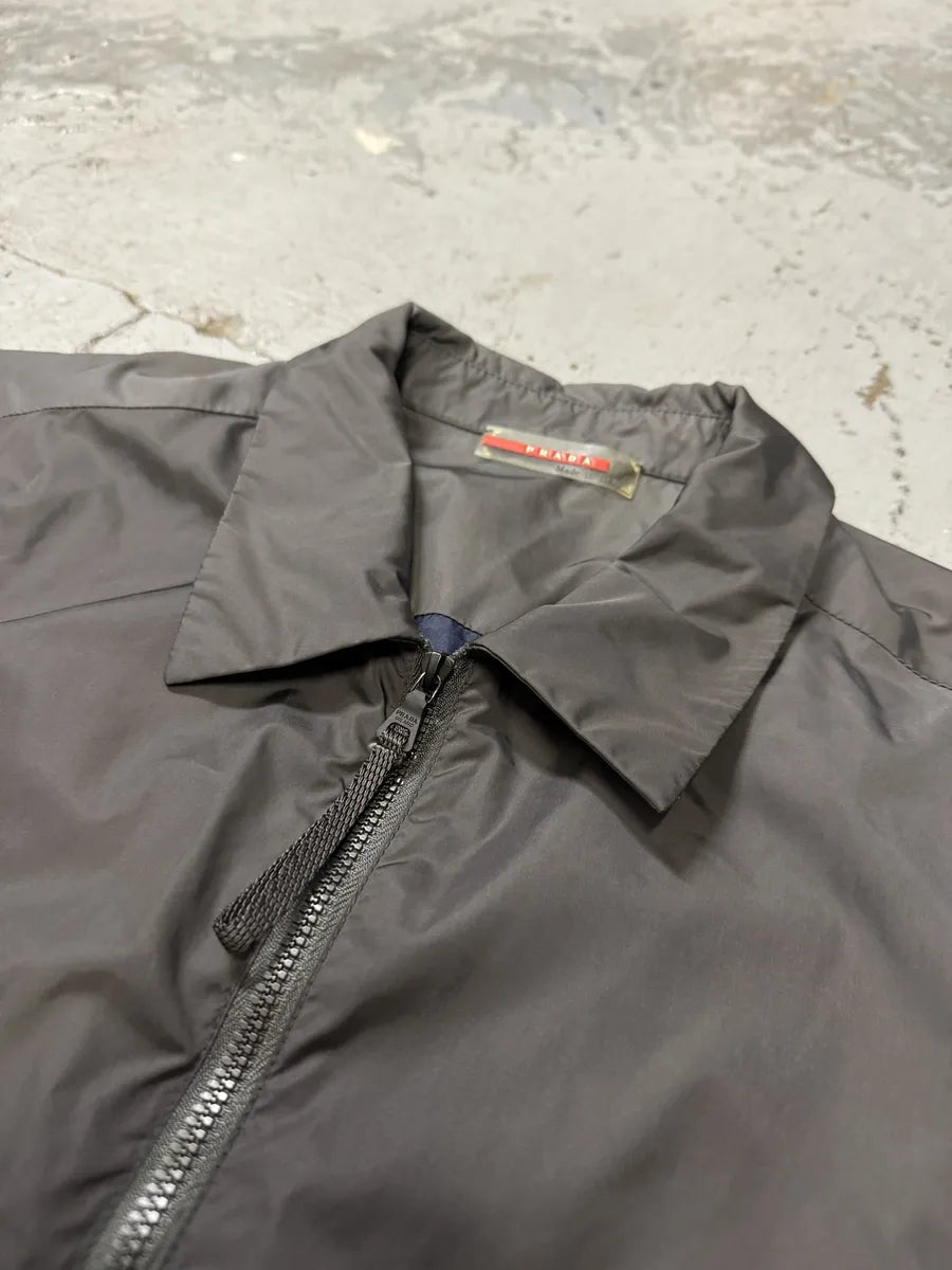 2000s Prada Linea Rossa Sport Grey Short Sleeves Zip-up Nylon Shirt qZsDPqX 7