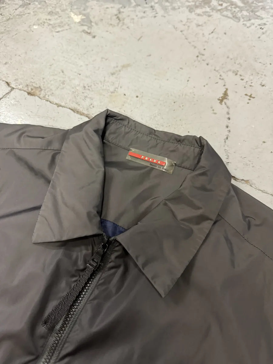 2000s Prada Linea Rossa Sport Grey Short Sleeves Zip-up Nylon Shirt qZsDPqX 8