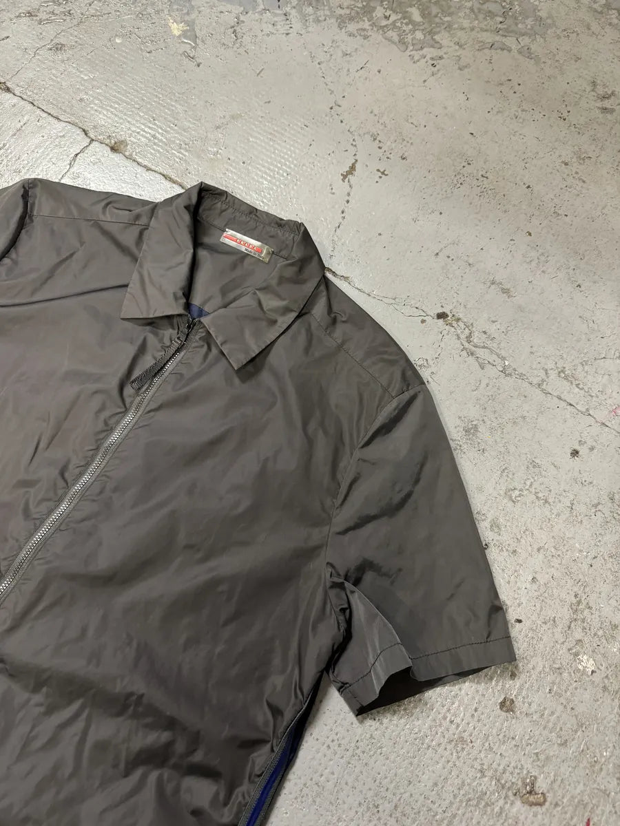 2000s Prada Linea Rossa Sport Grey Short Sleeves Zip-up Nylon Shirt qZsDPqX 9