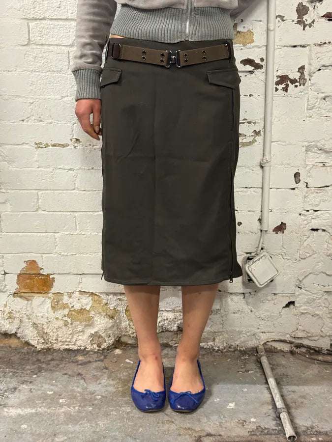 2000s Prada Linea Rossa Technical Khaki Skirt PdMSNsJ 0