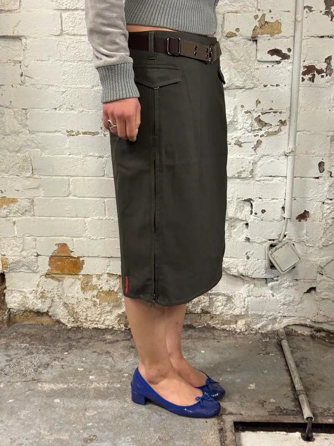 2000s Prada Linea Rossa Technical Khaki Skirt PdMSNsJ 1