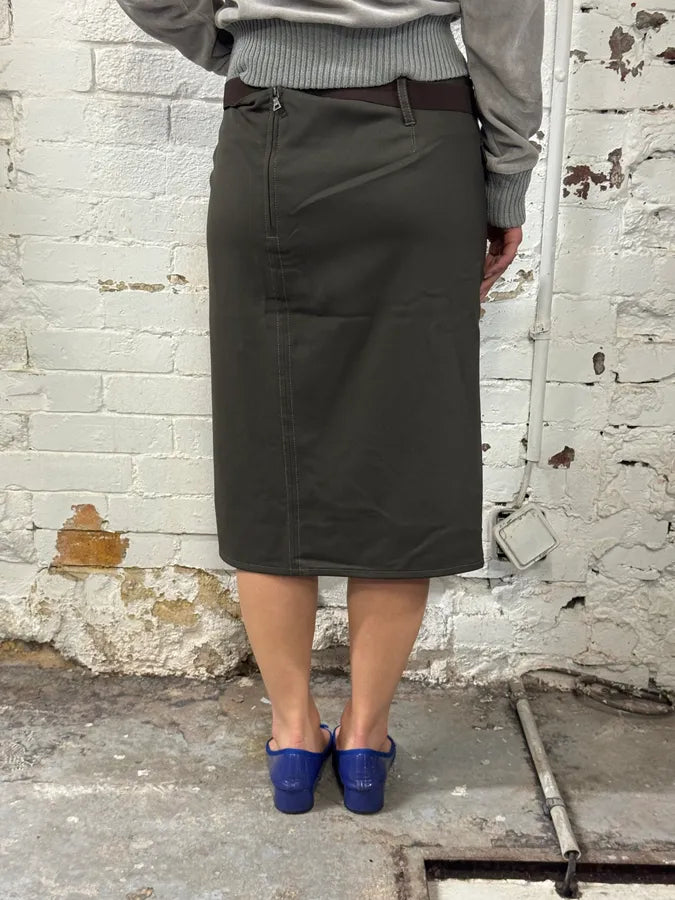 2000s Prada Linea Rossa Technical Khaki Skirt PdMSNsJ 2