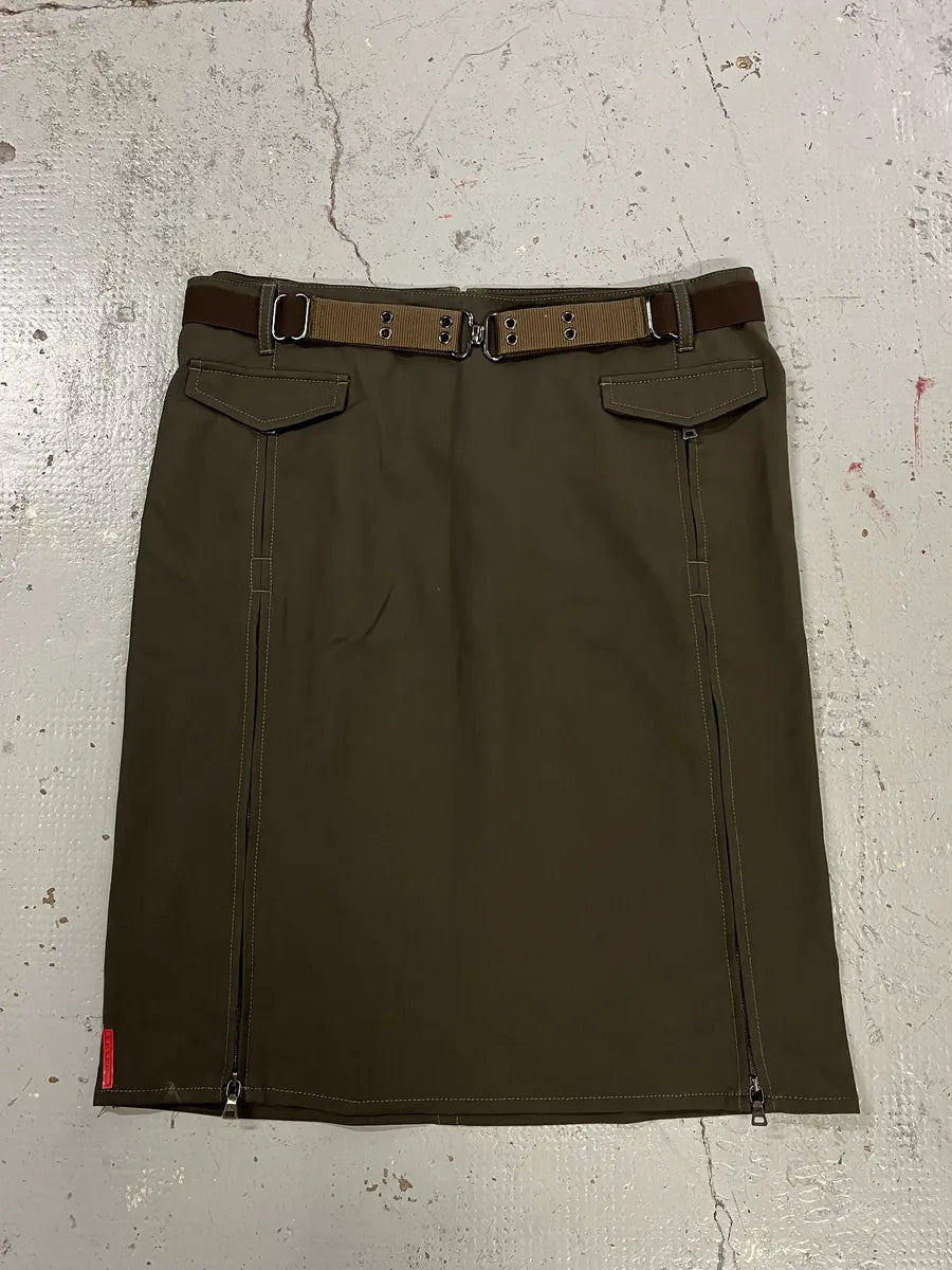 2000s Prada Linea Rossa Technical Khaki Skirt PdMSNsJ 3