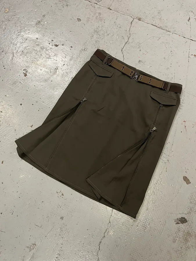 2000s Prada Linea Rossa Technical Khaki Skirt PdMSNsJ 5