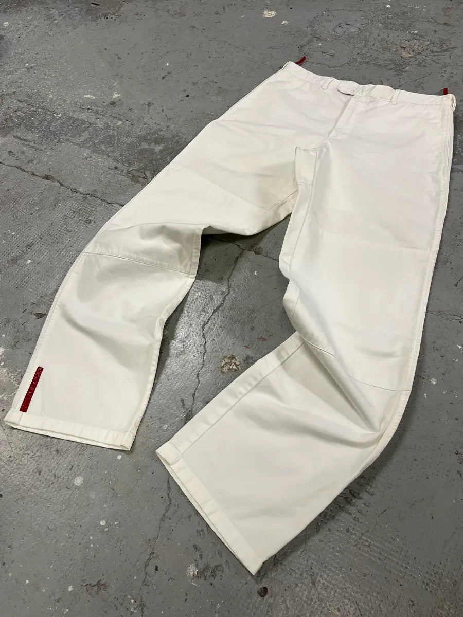 2000s Prada Linea Rossa White Sport Relaxed Large Pants (L) 1