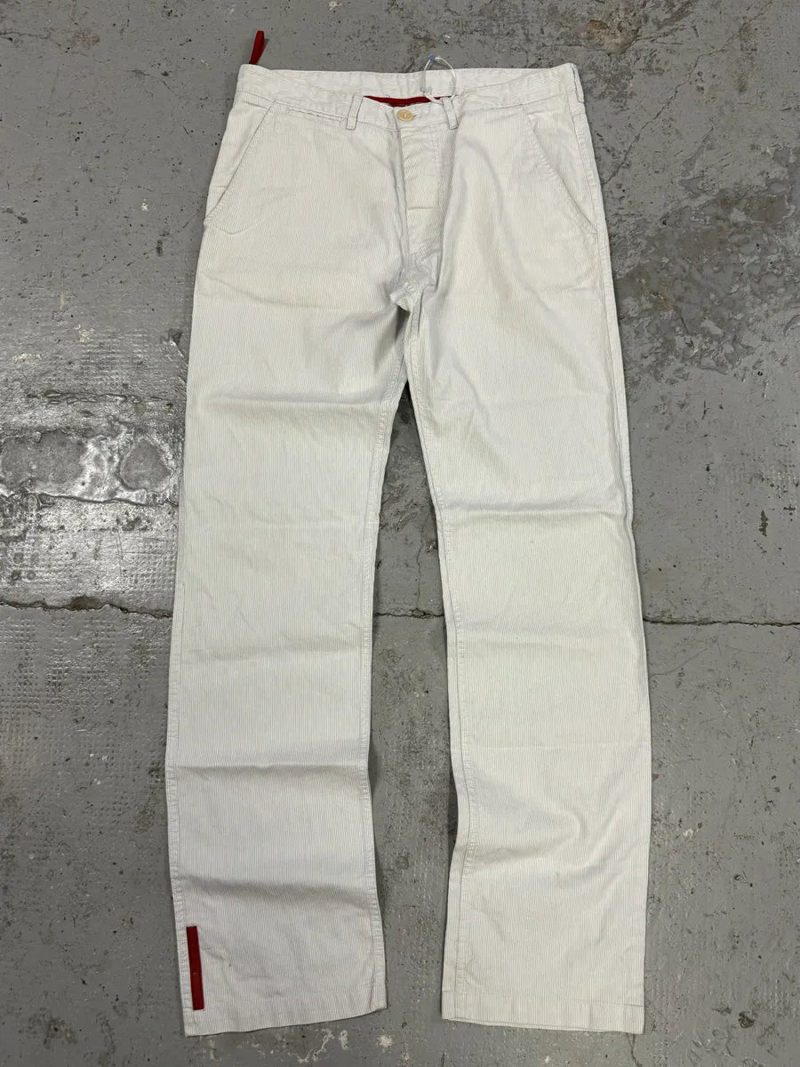 2000s Prada Linea Rossa White Striped Pants xYWzxyP 0