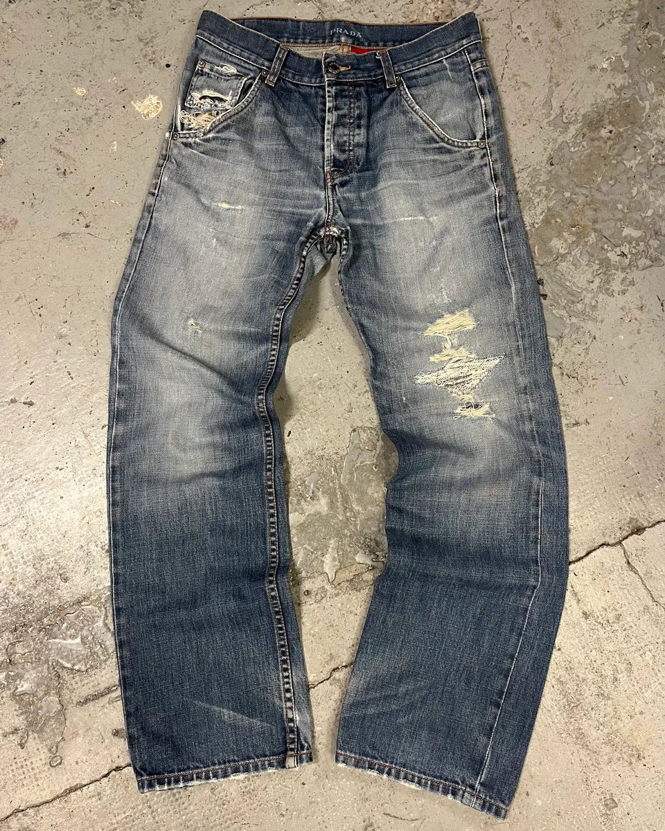 2000s Prada Loose Blue Denim Jeans chuChNe 1
