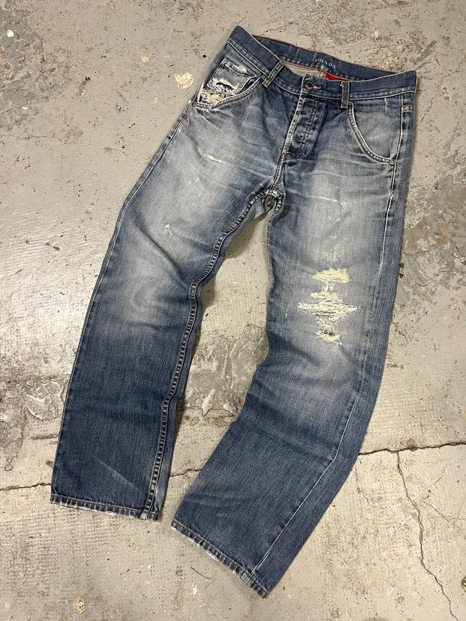 2000s Prada Loose Blue Denim Jeans chuChNe 4