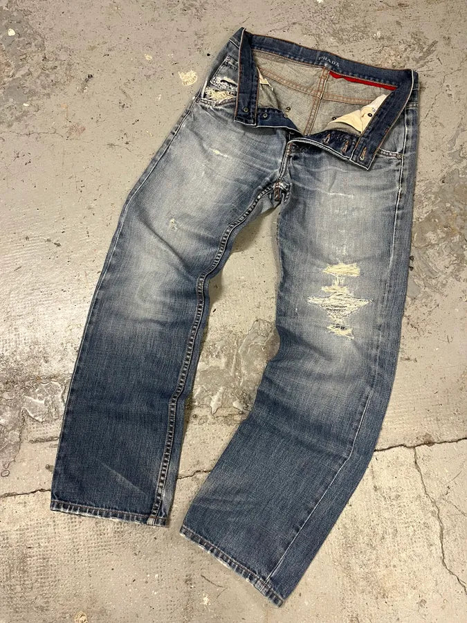 2000s Prada Loose Blue Denim Jeans chuChNe 5