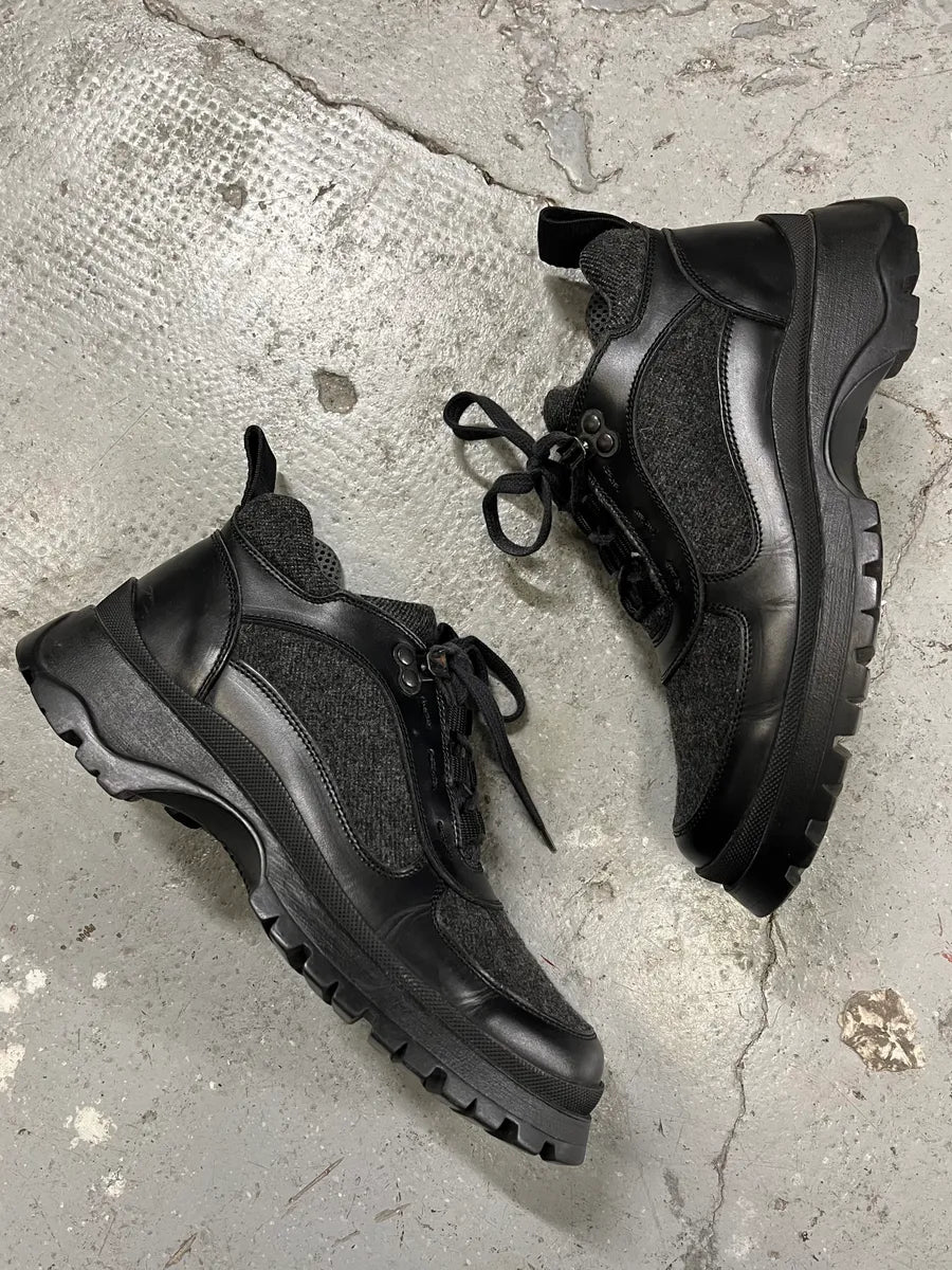 2000s Prada Low Grey Tweed Black Leather Vibram Boots (38eu/us5.5) piIKUUt 1