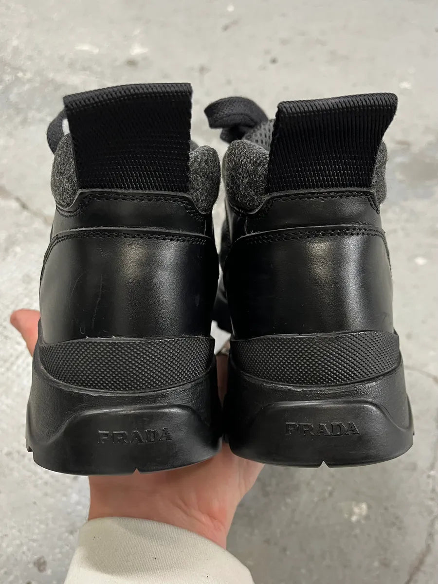 2000s Prada Low Grey Tweed Black Leather Vibram Boots (38eu/us5.5) piIKUUt 2