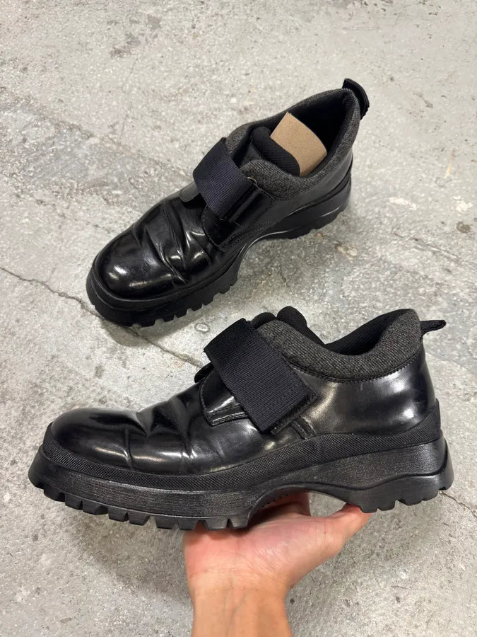 2000s Prada Low Leather Black Strap Boots (43eu/us9.5) 2