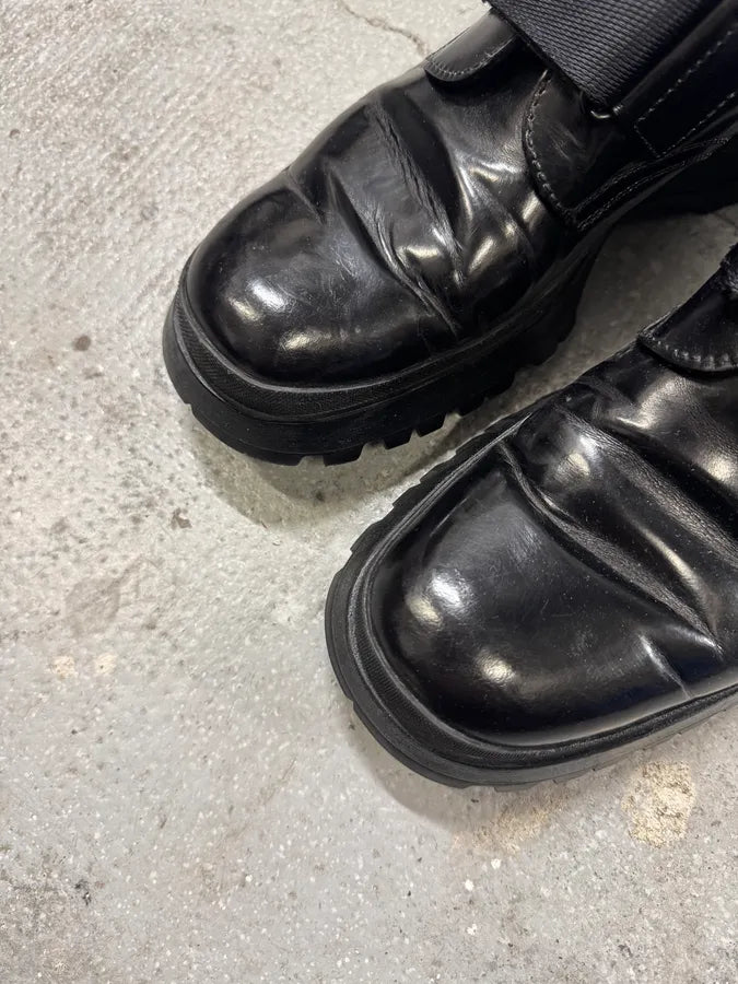 2000s Prada Low Leather Black Strap Boots (43eu/us9.5) 4