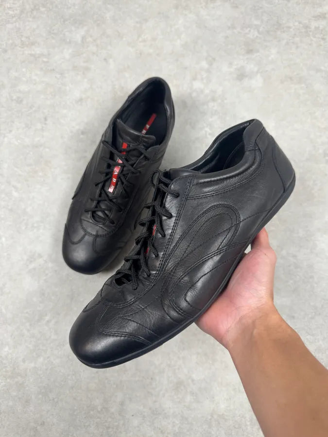 2000s Prada Low Trainers Black Leather Shoes SUTsmkQ 0