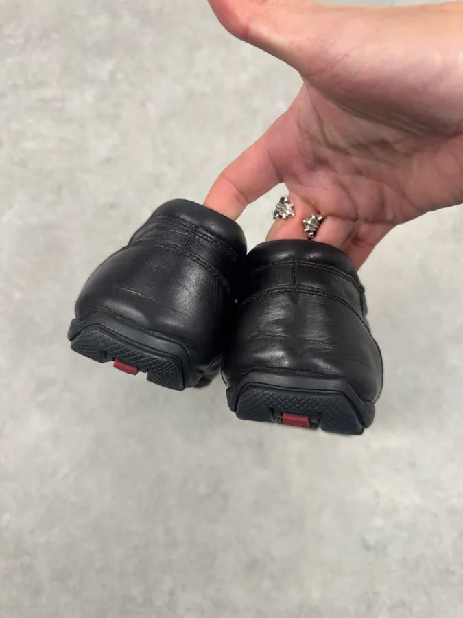 2000s Prada Low Trainers Black Leather Shoes SUTsmkQ 4