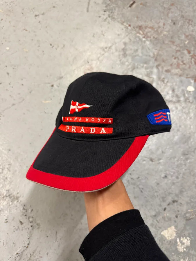 2000s Prada Luna Rossa Challenge Black & Red Cap oJpcqfP 0