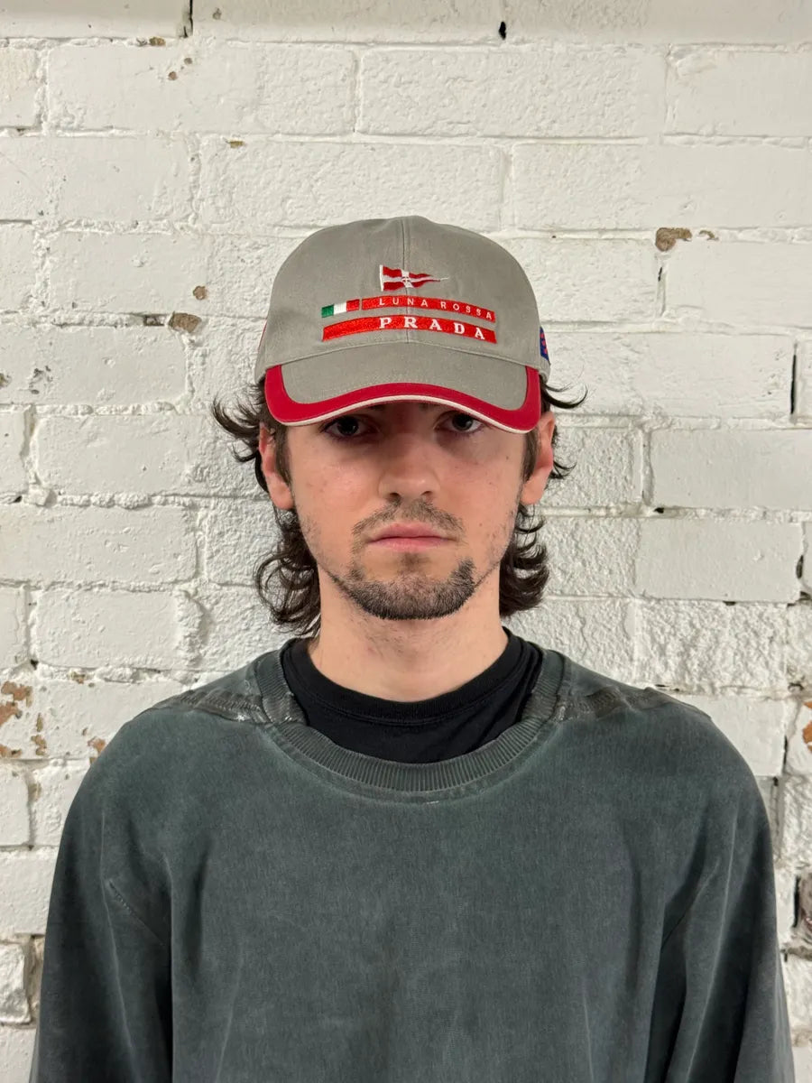 2000s Prada Luna Rossa Embroidered Grey Racing Cap wUJxjgY 0