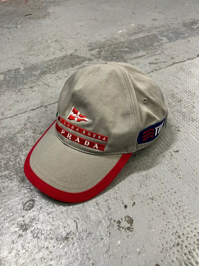 2000s Prada Luna Rossa Embroidered Grey Racing Cap wUJxjgY 1