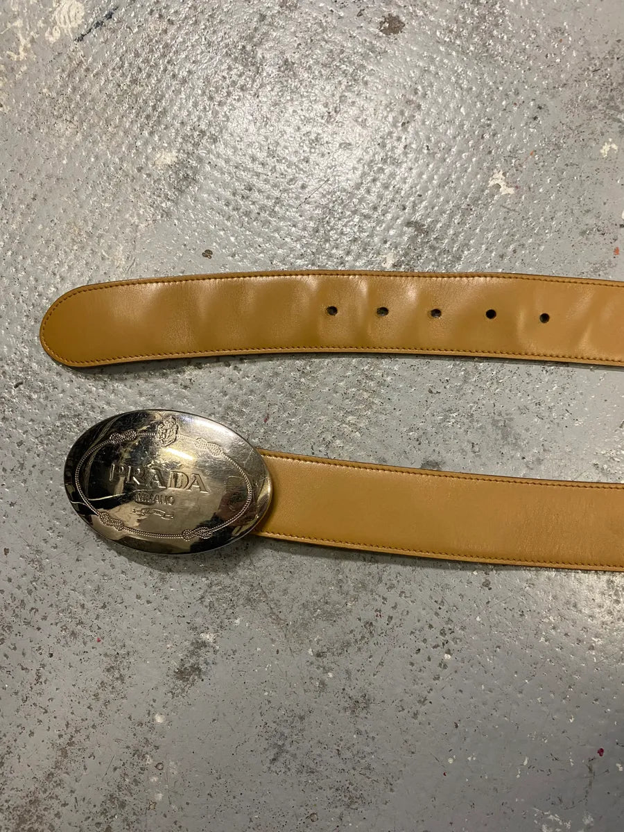 2000s Prada Milano Buckle Yellow Leather Belt NHWDUgJ 1