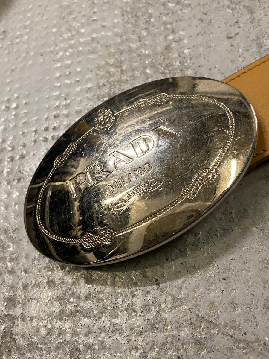 2000s Prada Milano Buckle Yellow Leather Belt NHWDUgJ 2