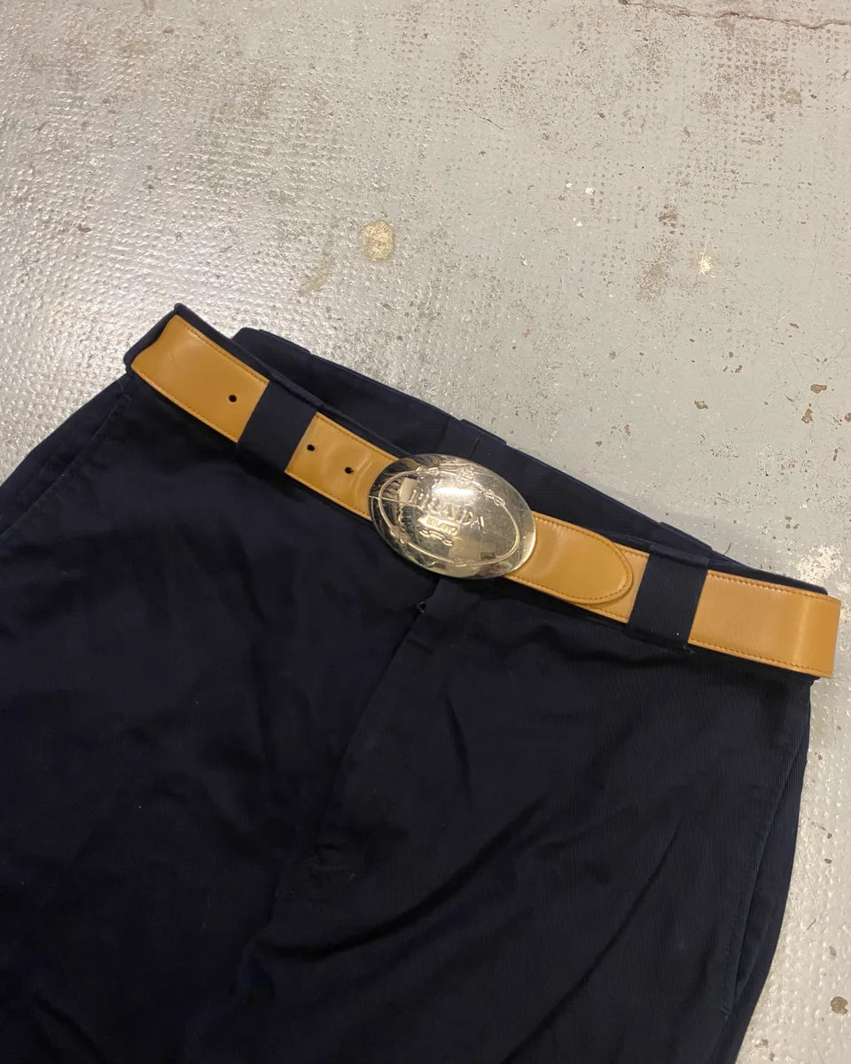2000s Prada Milano Buckle Yellow Leather Belt NHWDUgJ 0